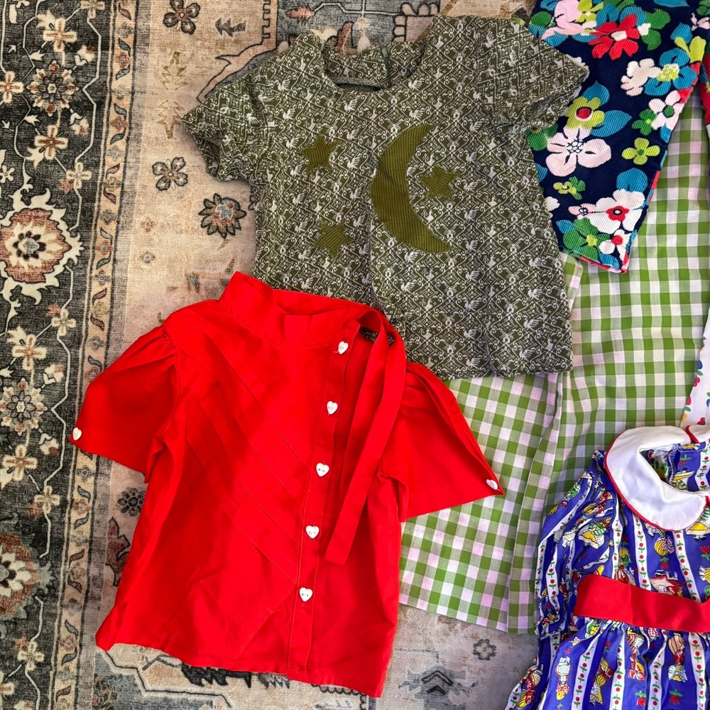 Vintage Girls 70s Clothing Lot 7pc Colorful Heart Button Flare Pants Tops Dress - Picture 12 of 16